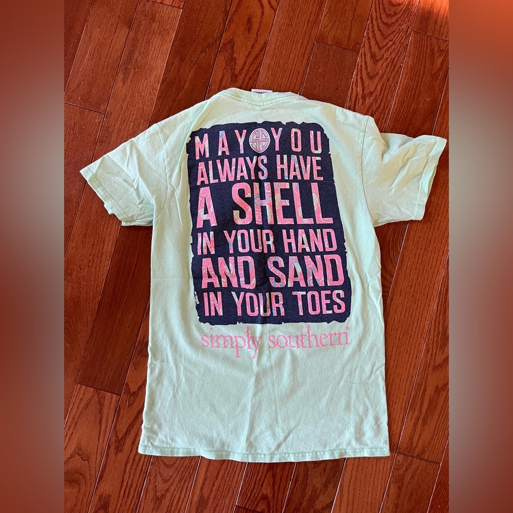 Simply Southern light green women’s t shirt.
